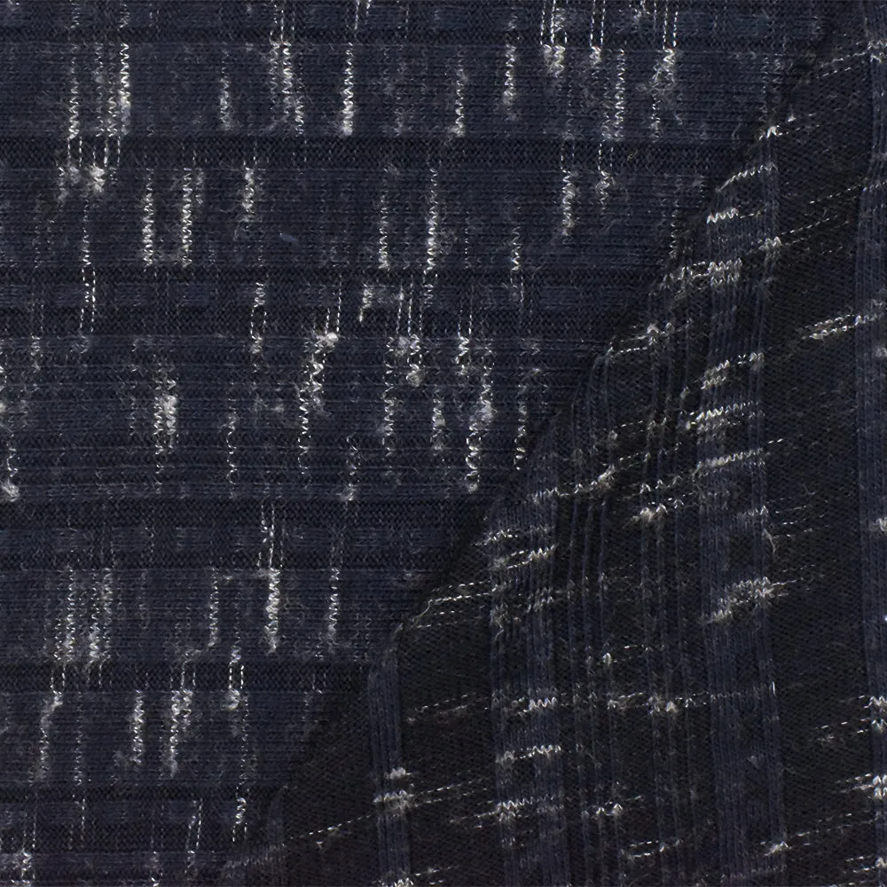 Night Navy-White Slub Stretch Multi Rib Knit Fabric