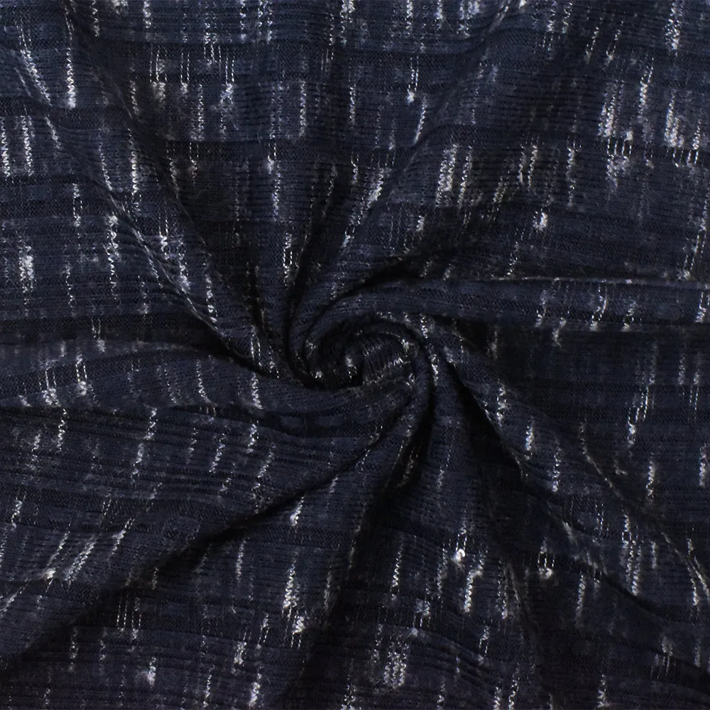 Night Navy-White Slub Stretch Multi Rib Knit Fabric