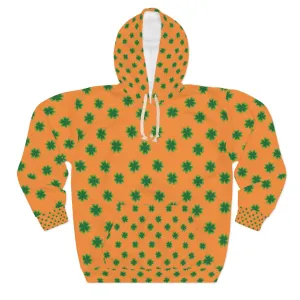 Orange Green Clover Unisex Hoodies, Orange Green Clover St. Patrick's Day Unisex Pullover Hoodie For Men/Women- Made in USA