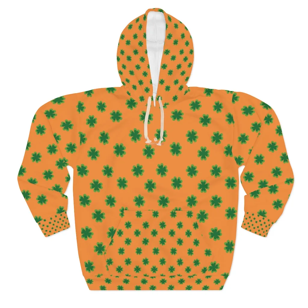 Orange Green Clover Unisex Hoodies, Orange Green Clover St. Patrick's Day Unisex Pullover Hoodie For Men/Women- Made in USA
