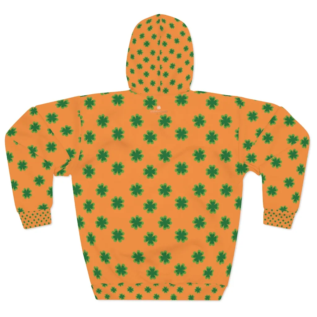Orange Green Clover Unisex Hoodies, Orange Green Clover St. Patrick's Day Unisex Pullover Hoodie For Men/Women- Made in USA