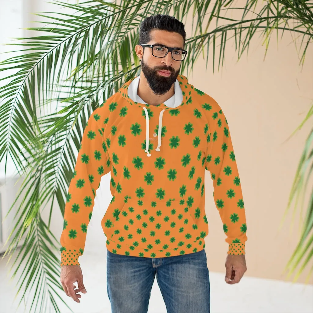 Orange Green Clover Unisex Hoodies, Orange Green Clover St. Patrick's Day Unisex Pullover Hoodie For Men/Women- Made in USA