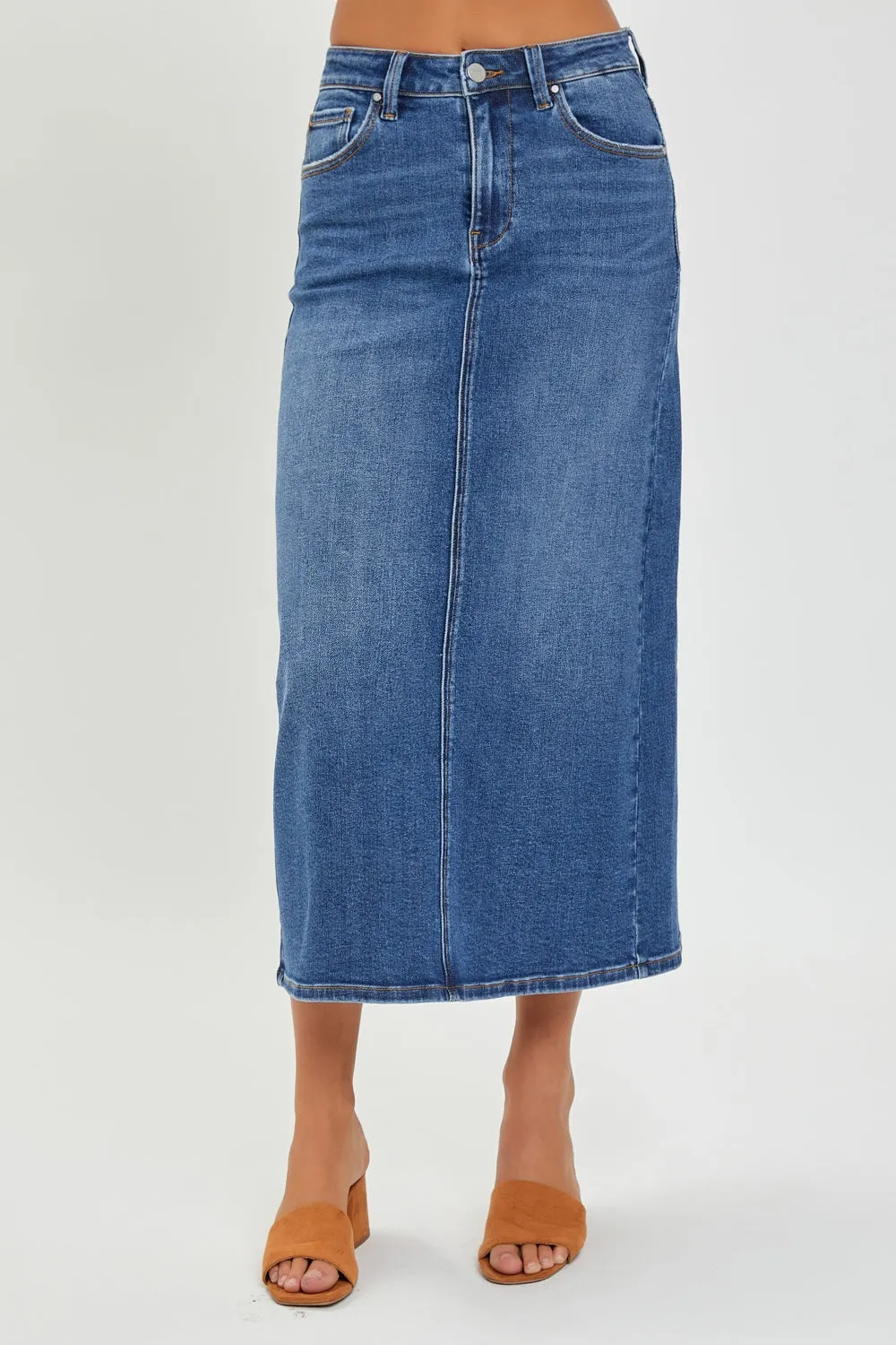 Oslo High Rise Back Slit Denim Skirt