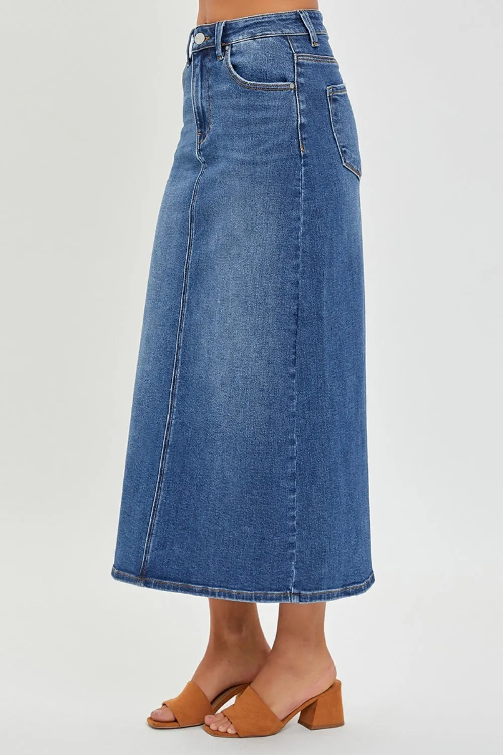 Oslo High Rise Back Slit Denim Skirt