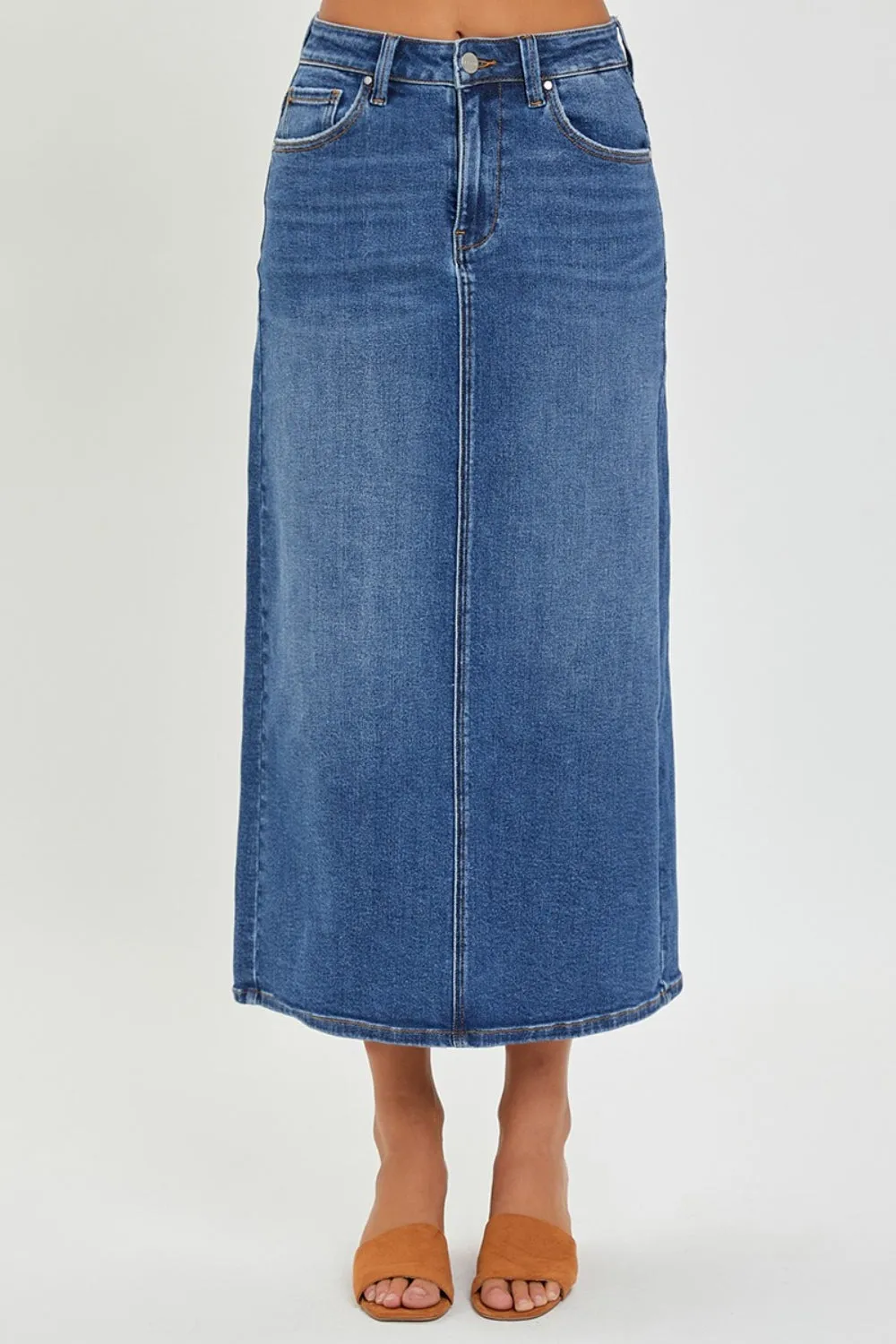 Oslo High Rise Back Slit Denim Skirt