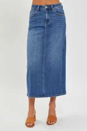 Oslo High Rise Back Slit Denim Skirt