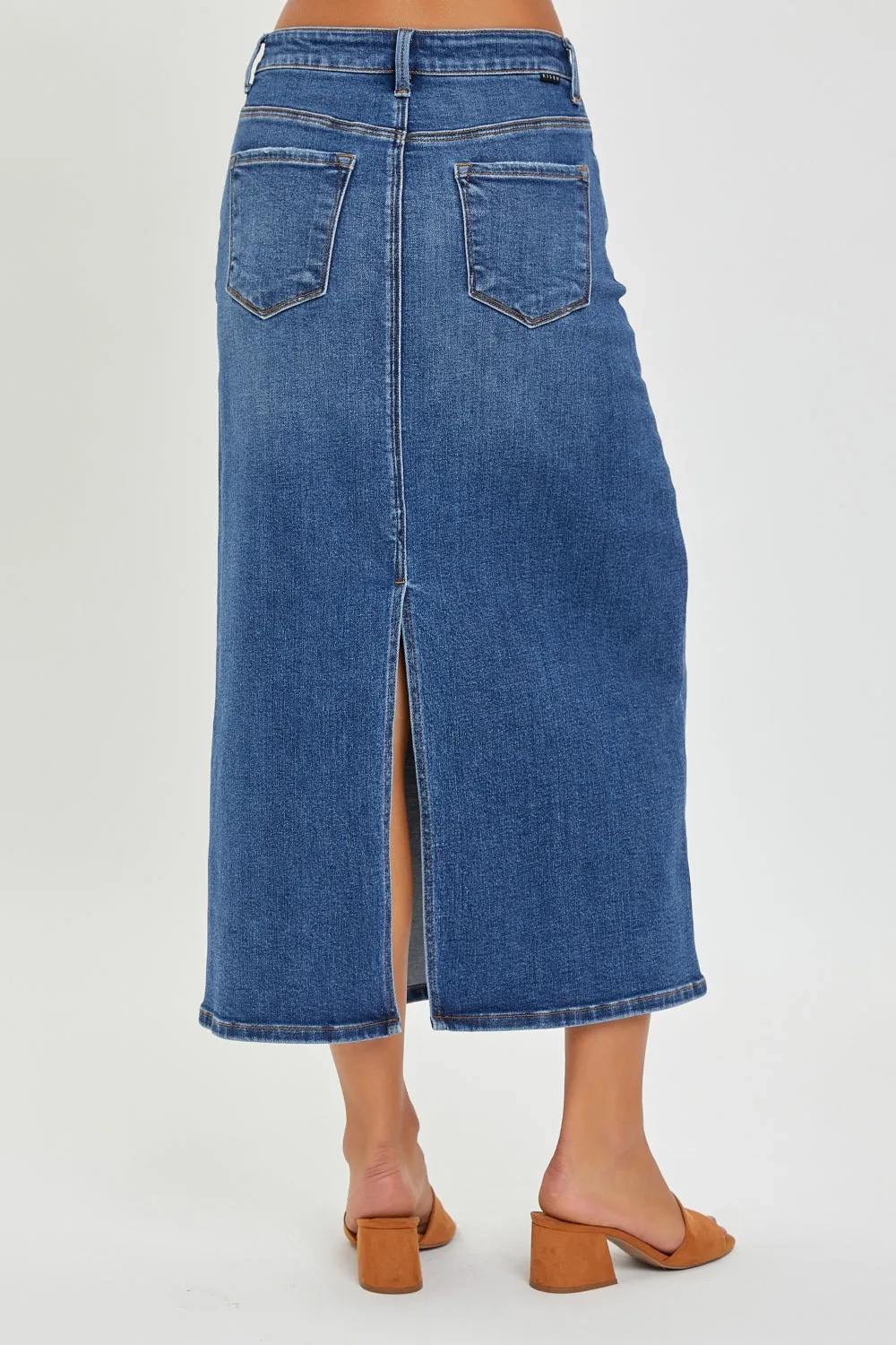 Oslo High Rise Back Slit Denim Skirt