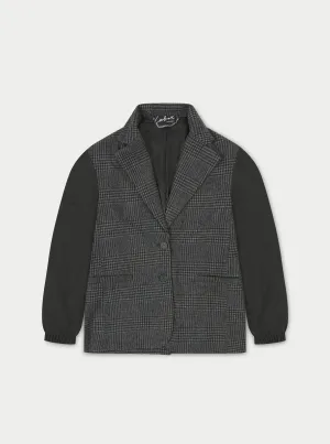 OVERSIZED CHECK BLAZER WITH NYLON SLEEVES - BLACK