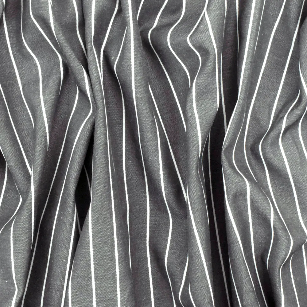 Pencil Black-White Stripe Polyester Shirting Woven Fabric