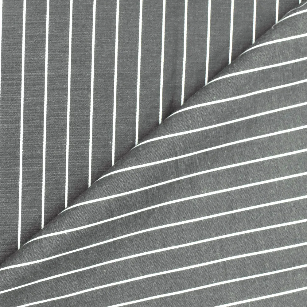 Pencil Black-White Stripe Polyester Shirting Woven Fabric