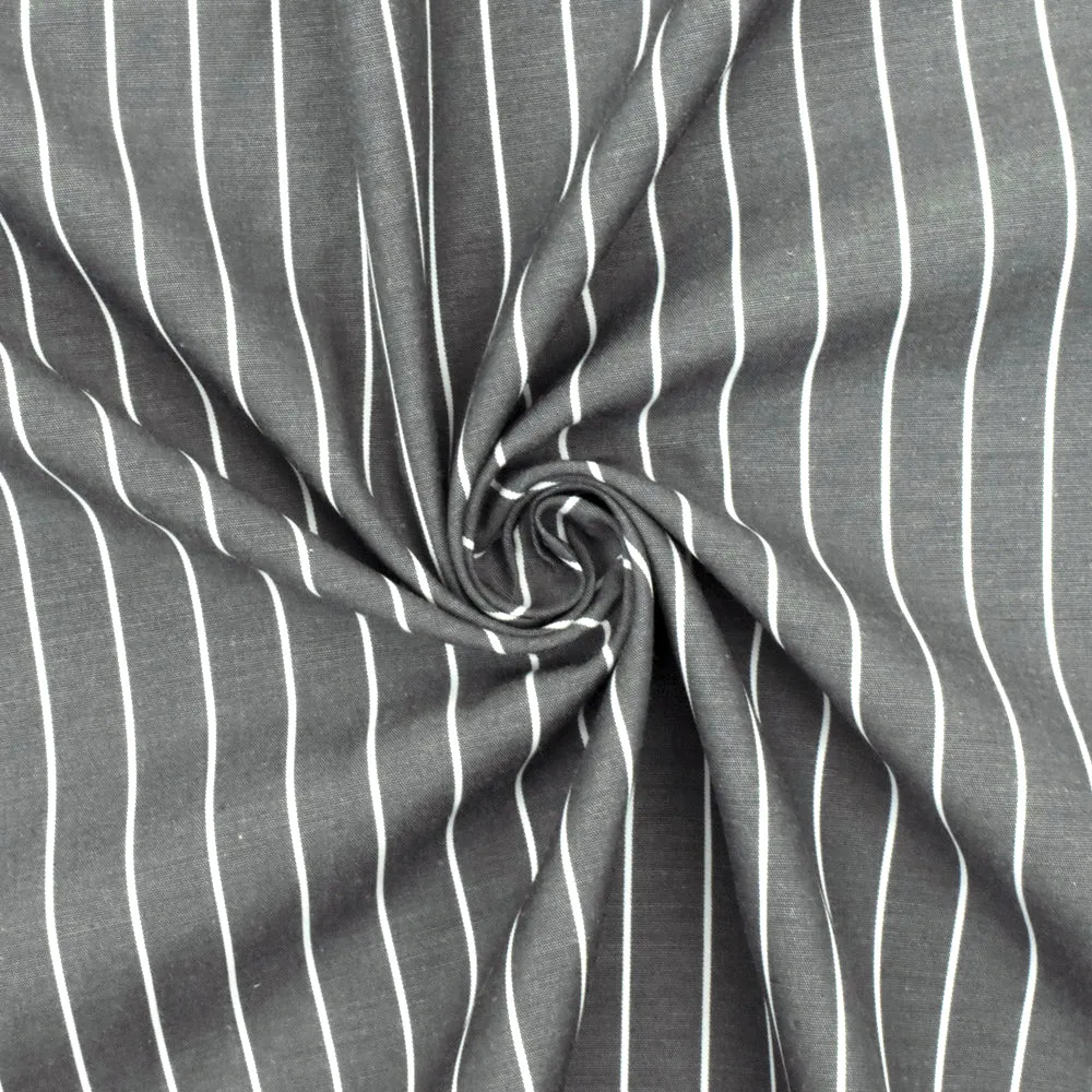 Pencil Black-White Stripe Polyester Shirting Woven Fabric