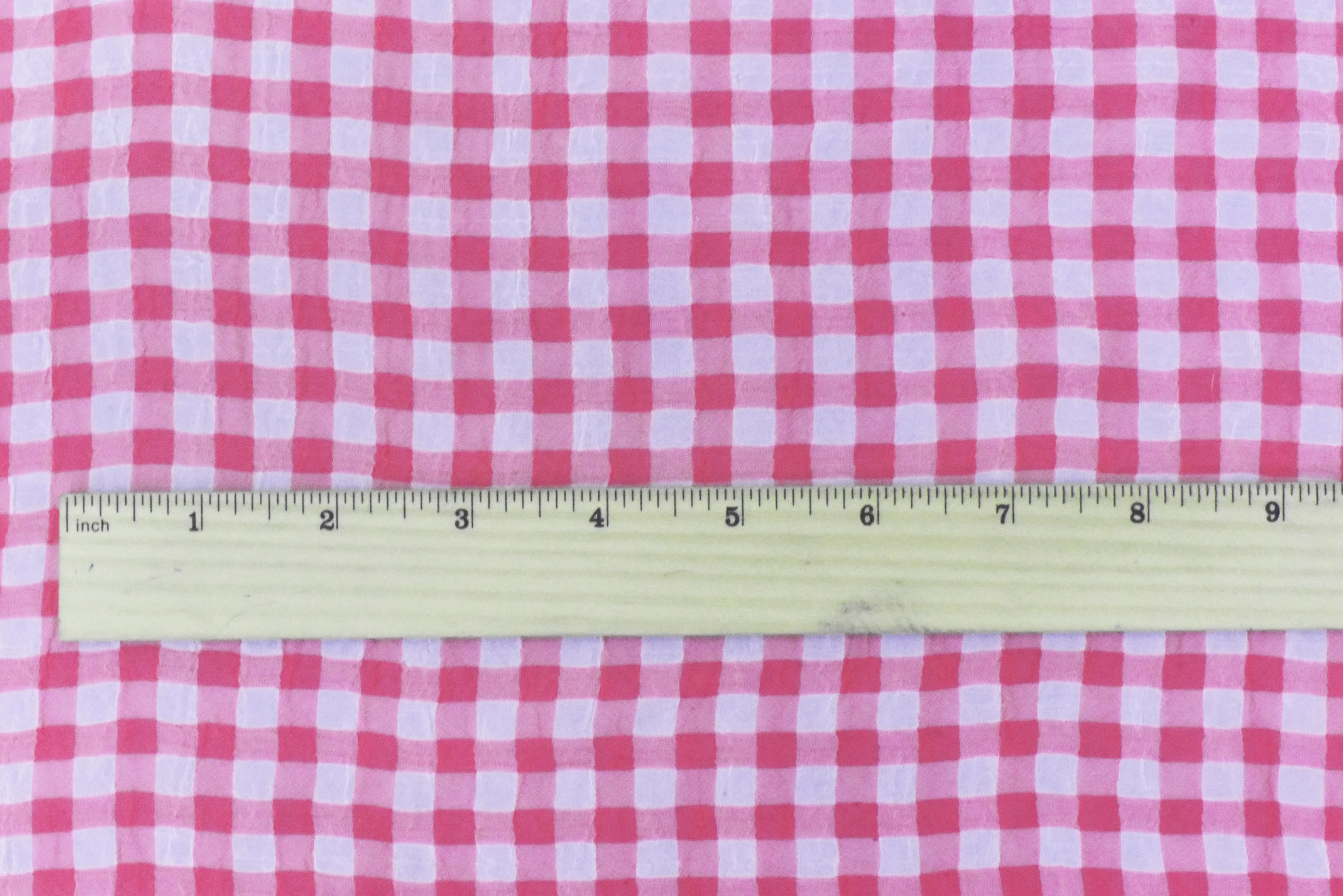 Pink-White Check Poly Crinkle Chiffon Woven Fabric