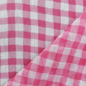 Pink-White Check Poly Crinkle Chiffon Woven Fabric