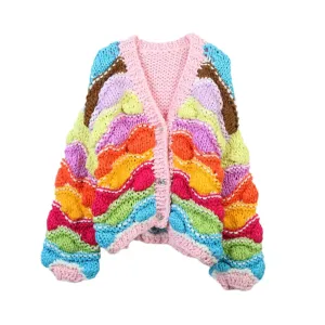 Pre Order:  Colorful Chunky Knit Wool Cardigan