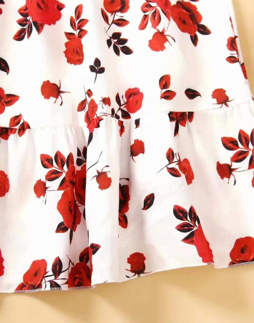 Red Girls 2pc Crop Top and Floral Skirt Set