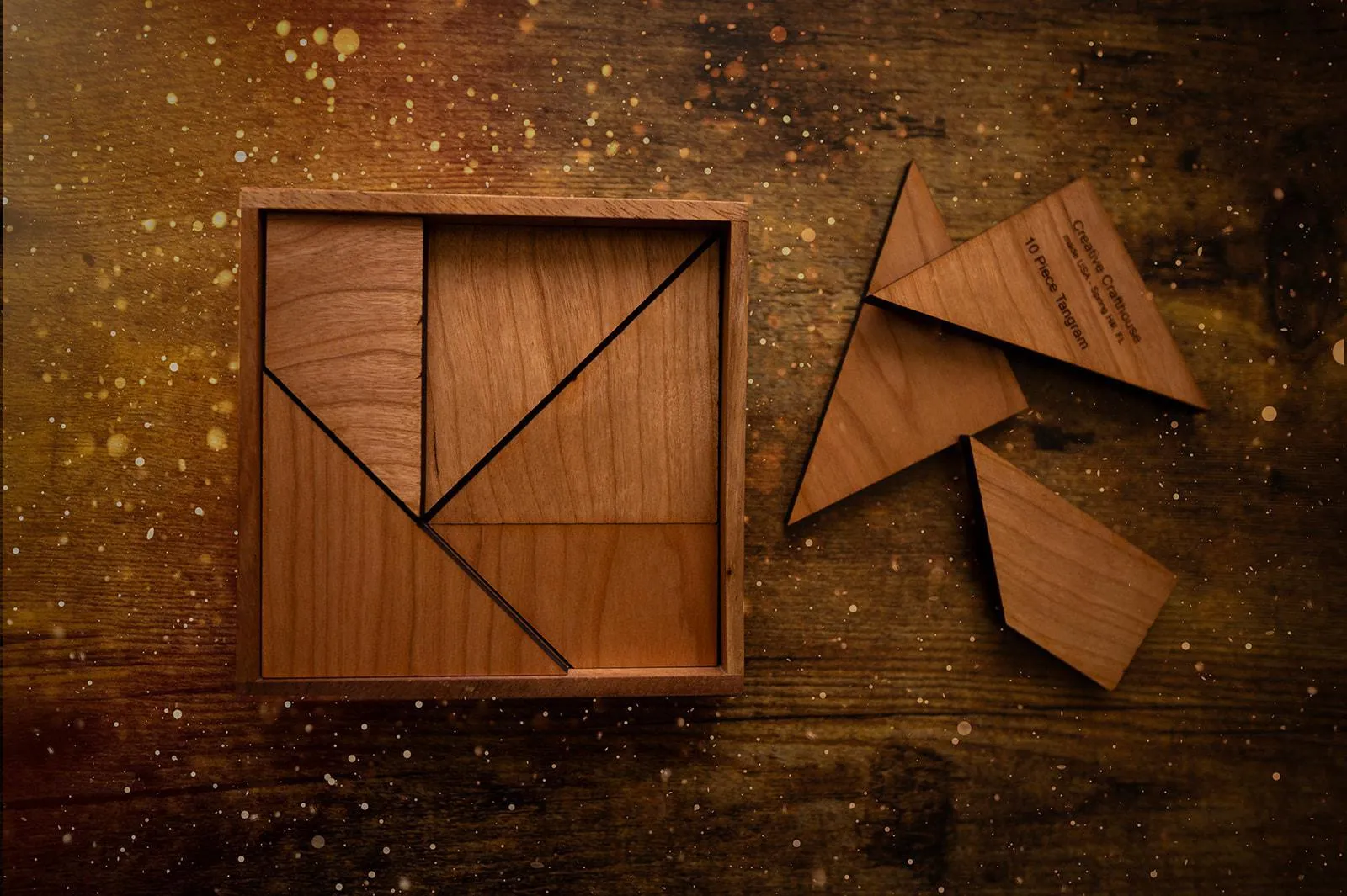 Tangram 10 piece with box & cover - will make 190 shapes
