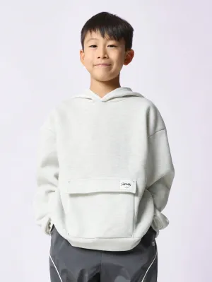 Tween Boys Comfy Grey Marl Overhead Hoodie With Large Patch Pocket