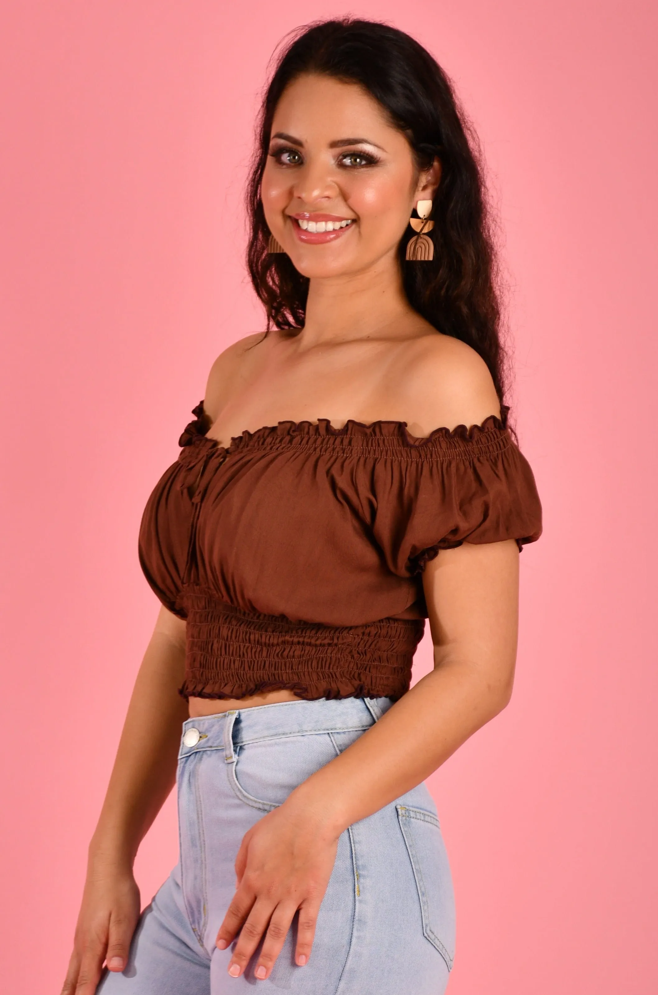 VGLT106 - PEASANT TOP - CHOCOLATE