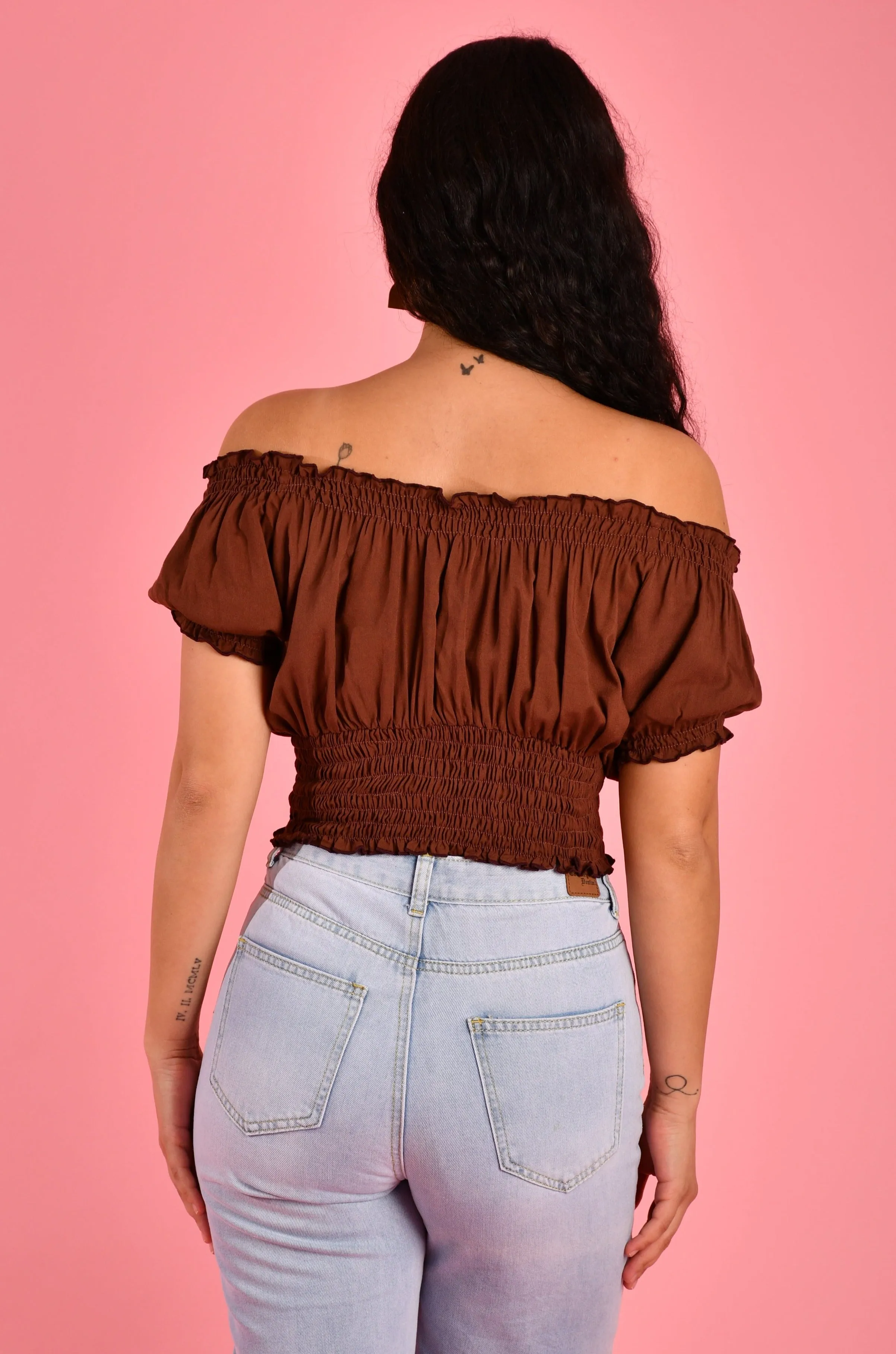 VGLT106 - PEASANT TOP - CHOCOLATE