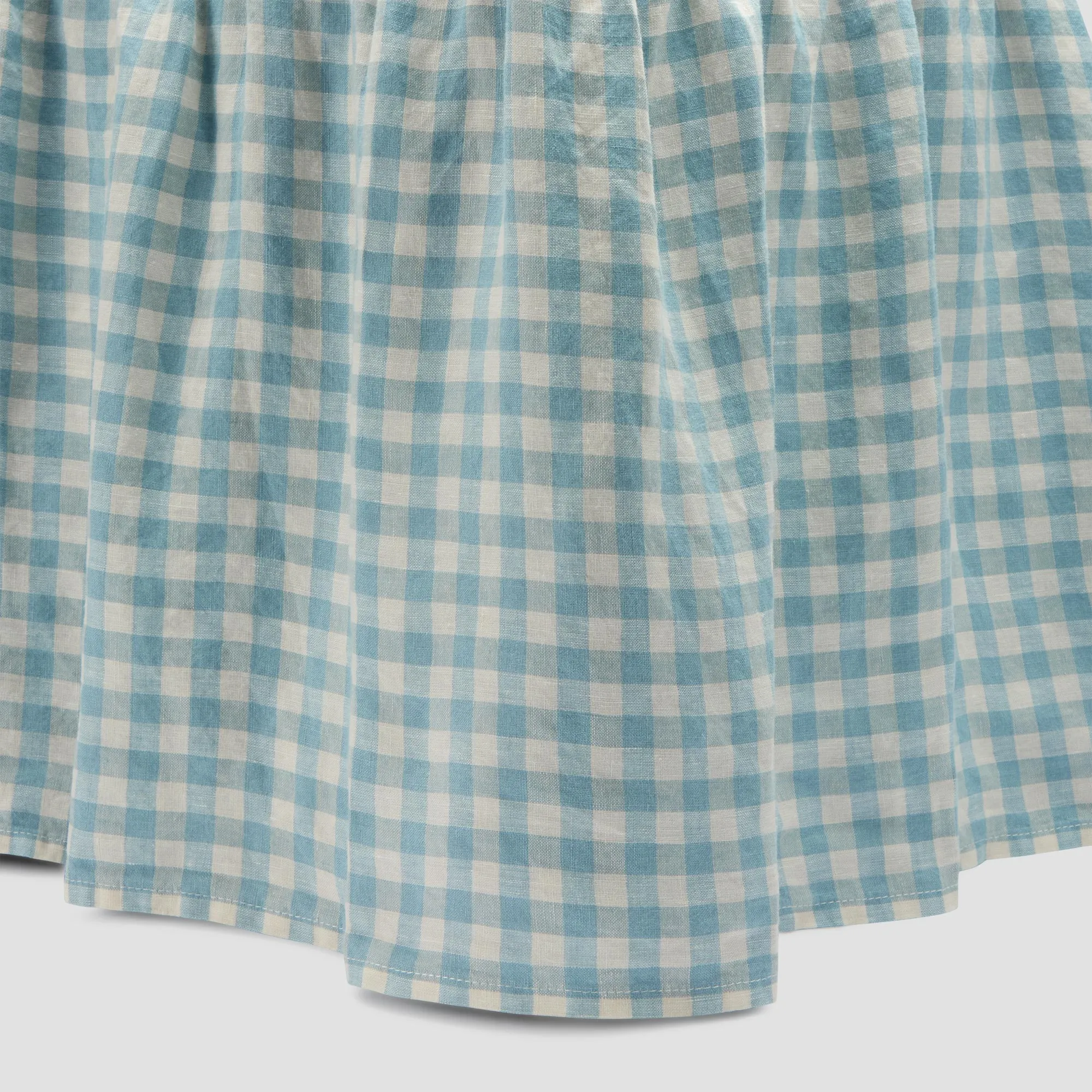 Warm Blue Gingham Linen Blend Valance