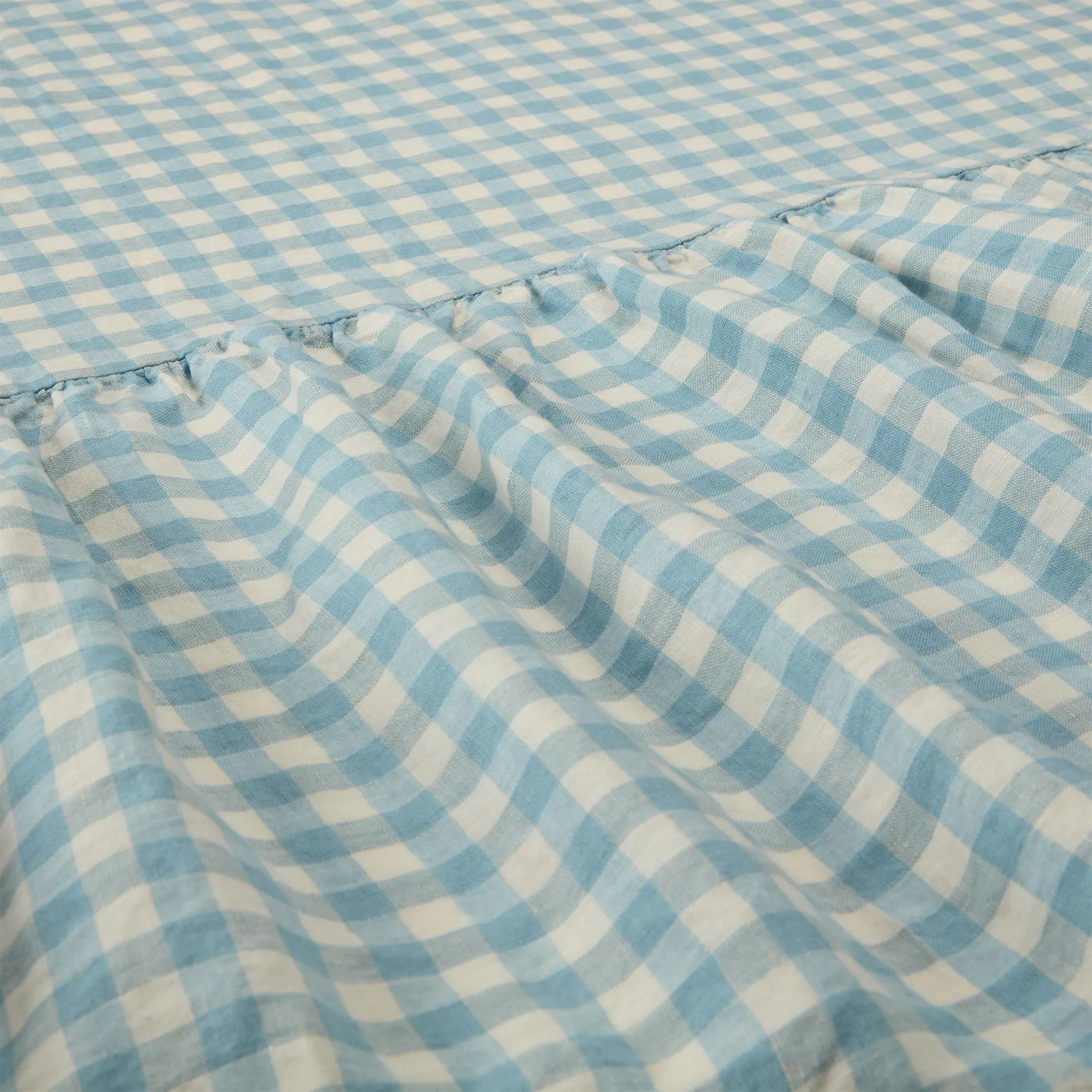 Warm Blue Gingham Linen Blend Valance