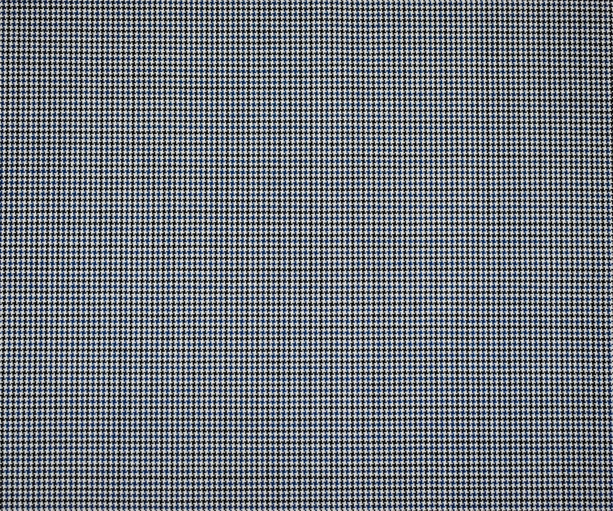 White-Blue-Black Poly-Wool Micro Houndstooth Woven Shirting Fabric