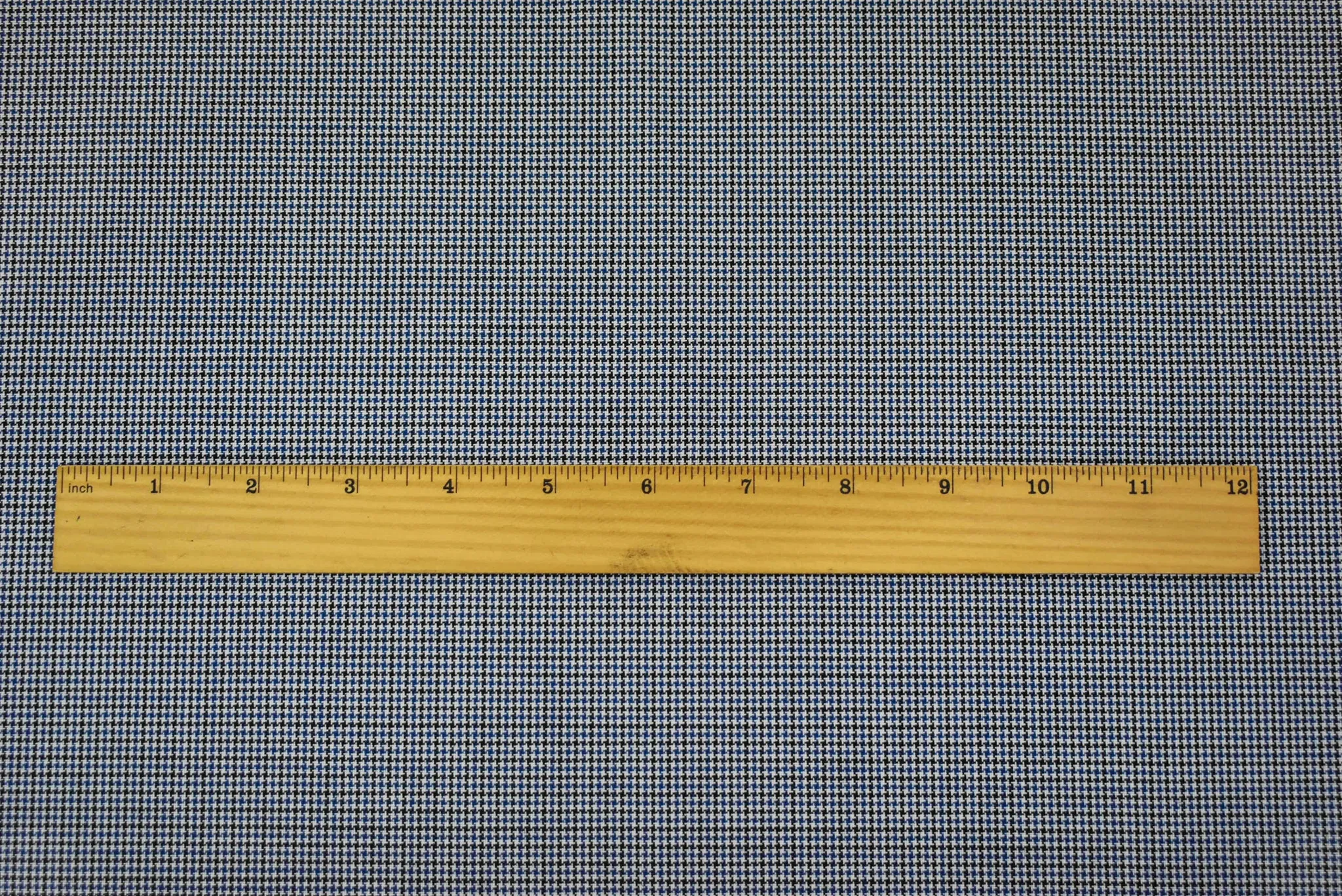White-Blue-Black Poly-Wool Micro Houndstooth Woven Shirting Fabric