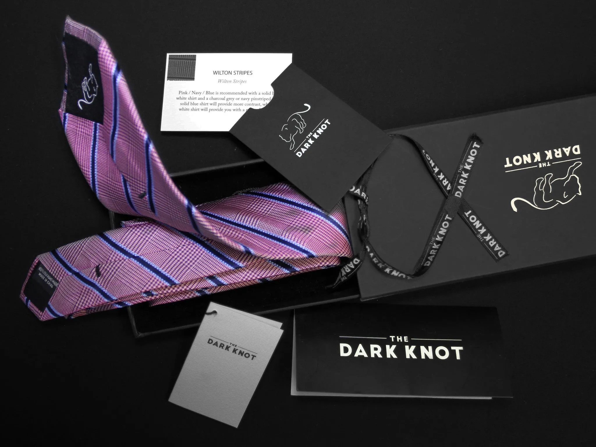 Wilton Stripes Silk Tie, Pinkish Red / Navy