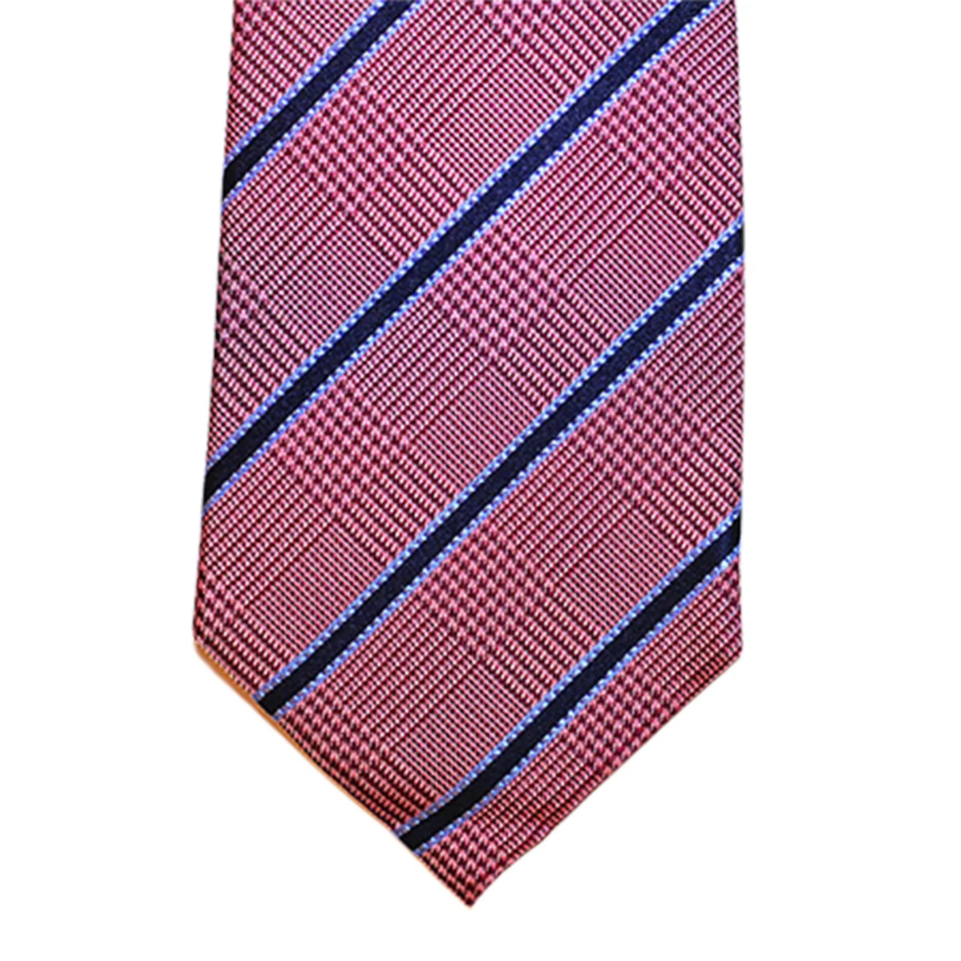 Wilton Stripes Silk Tie, Pinkish Red / Navy