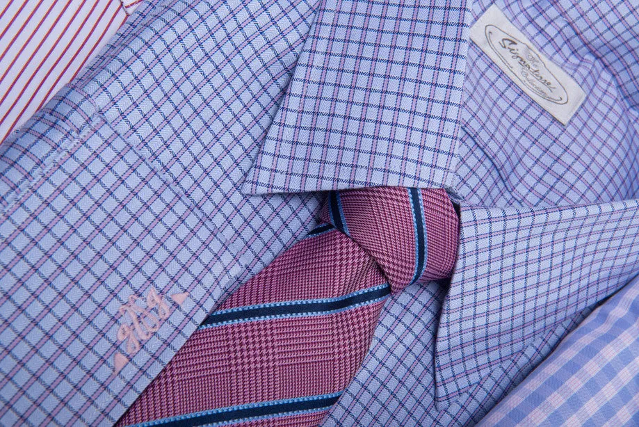 Wilton Stripes Silk Tie, Pinkish Red / Navy