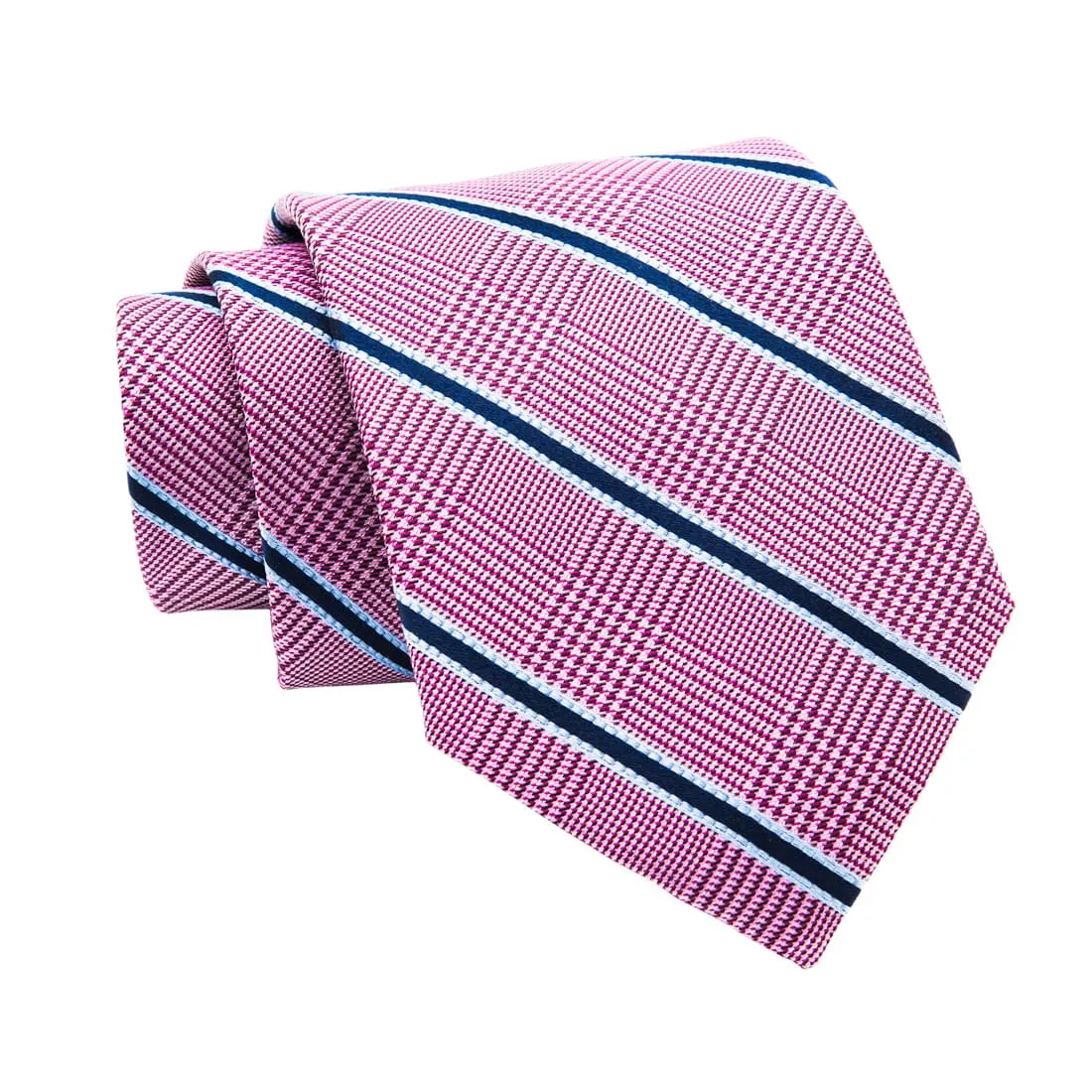 Wilton Stripes Silk Tie, Pinkish Red / Navy