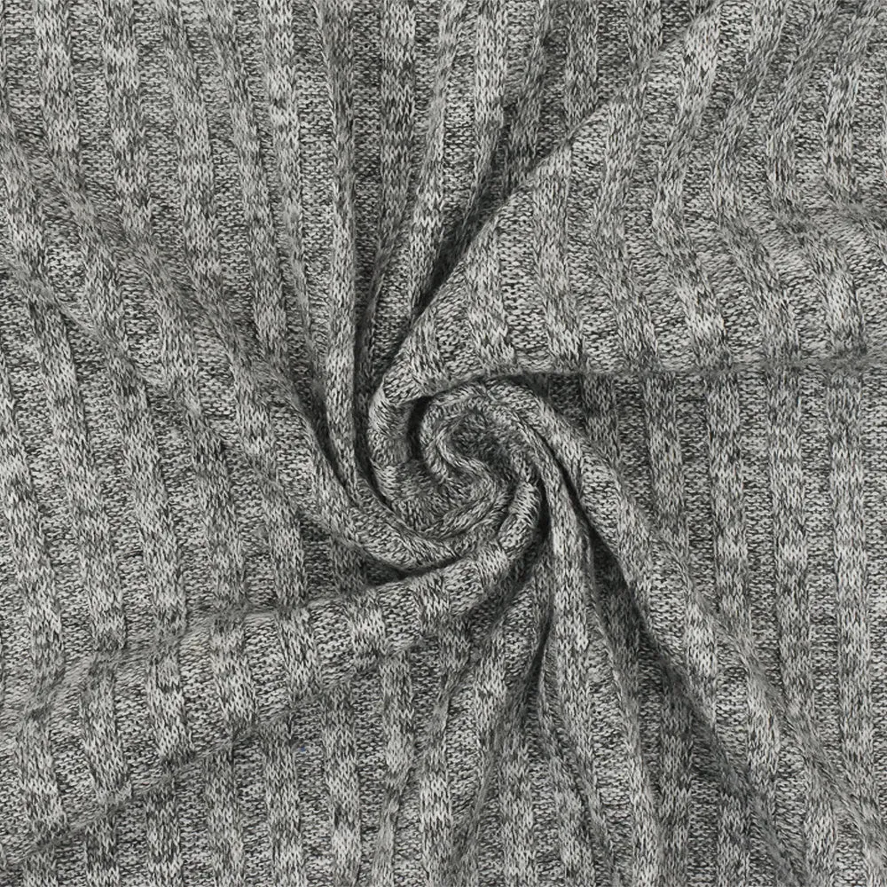 Winter Gray-White-Black Texture Stretch Poly 4x4 Rib Knit Fabric