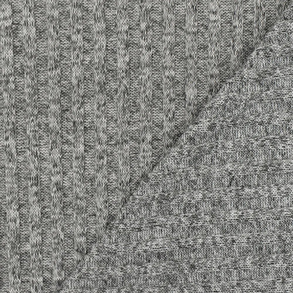 Winter Gray-White-Black Texture Stretch Poly 4x4 Rib Knit Fabric