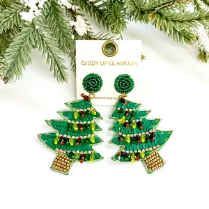 Wishing On Winter Sequin and Beaded Christmas Tree Earrings with Yellow,Red, and Green Crystals