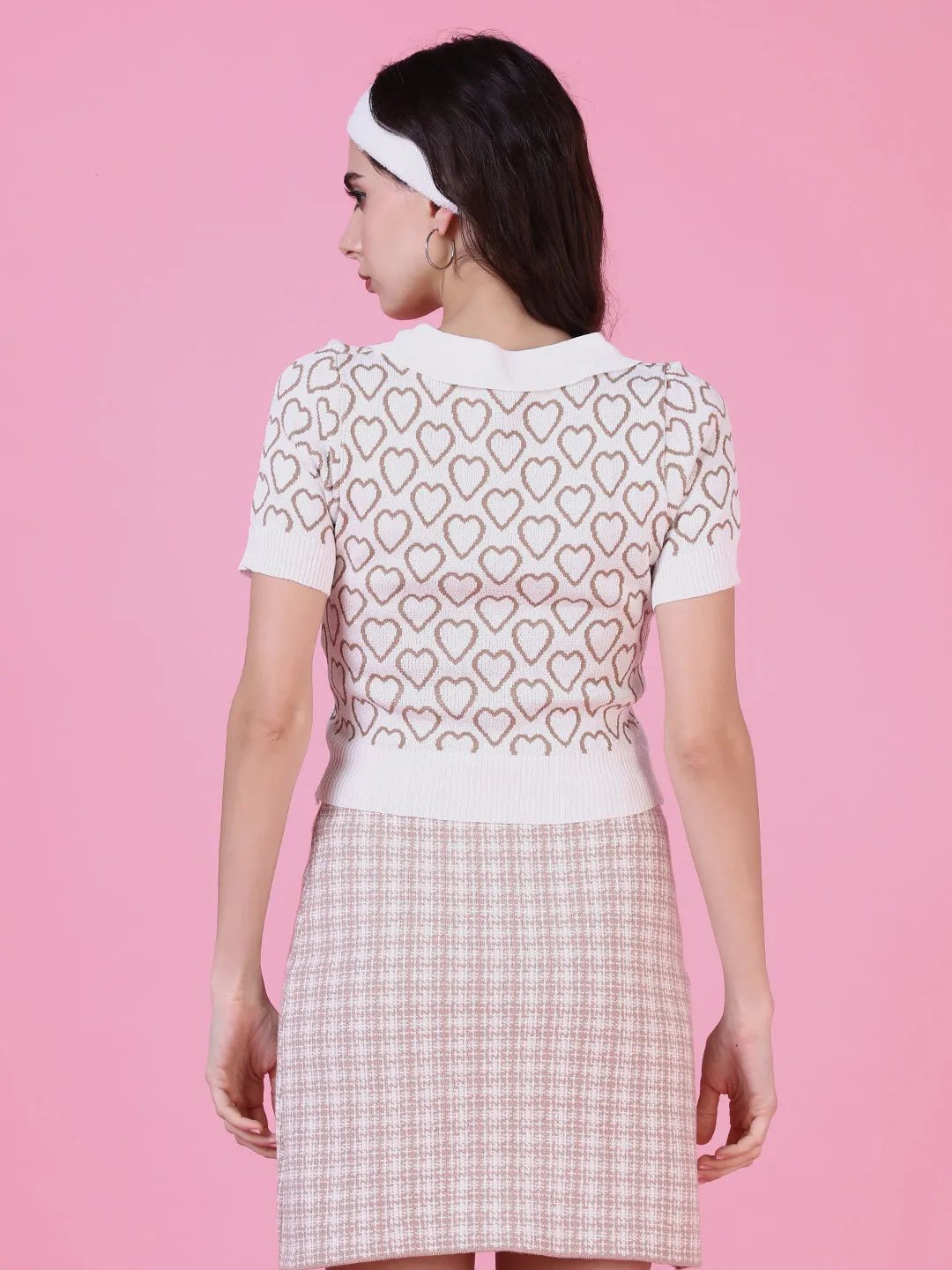 Women Brown Solid Shirt Style Crop Top