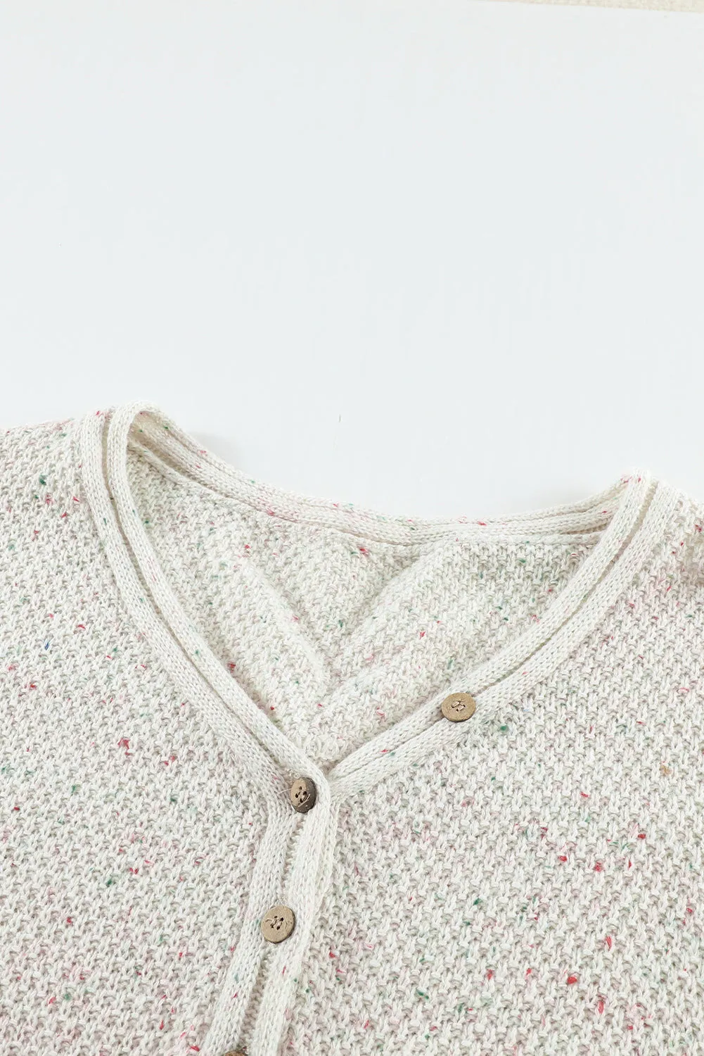 Women's Wide V Neck Roll Tab Sleeve Waffle Knit Sweater