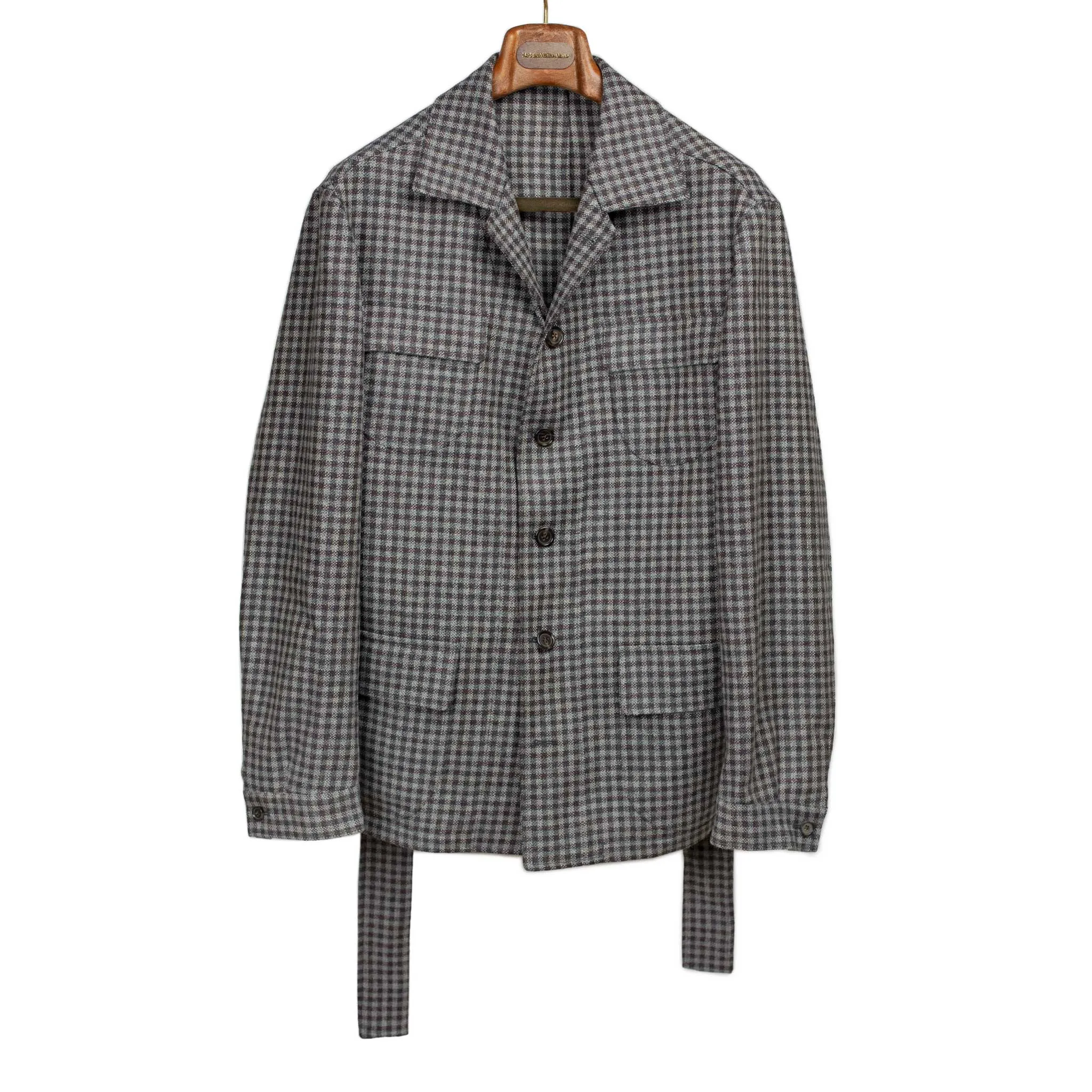 x Sartoria Carrara: field jacket in deadstock Lovat gunclub thistle tweed wool